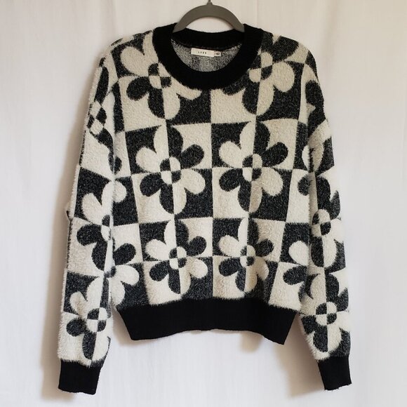 Lush - Black and Ivory Abstract Floral Sweater.  Size Large - Picture 1 of 5